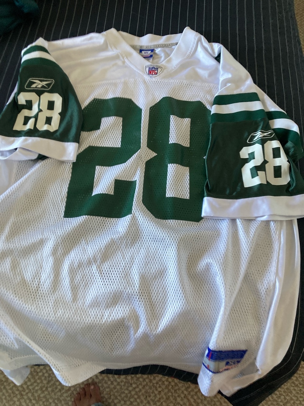 Reebok White and Green #28 Men's Football Jersey